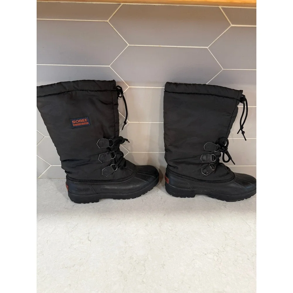 Vintage Sorel Kaufman Canada Black Winter Snow Boots Women 8 Felt Lined Duck Toe
